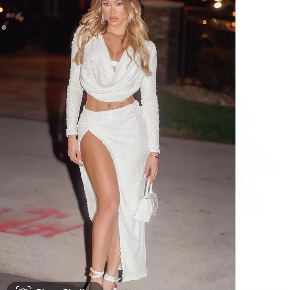 White sequin two piece set